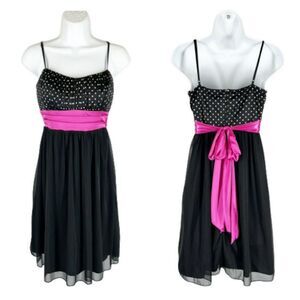 Ruby Rox M Prom Party Dress Sweetheart Black White Polka Dot Pink Bow